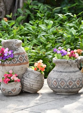 花园复古花缸创意摆件庭院装饰多肉花盆布置阳台造景园艺景观小品