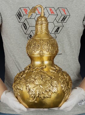 铜开盖葫芦摆件富贵玉堂家居工艺装饰品摆件吉祥富贵大号开口葫芦