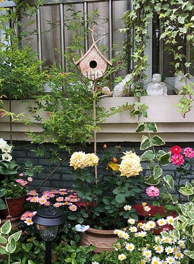 花园铁艺鸟窝花插 庭院户外做旧爬藤架园艺花架 美式乡村花园小品
