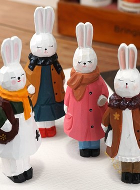 公主兔子手工木雕小摆件实木卡通治愈系可爱办公桌面装饰品礼物女