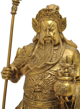 铜托宝关公铜像招财关羽关二爷武财神聚宝盆文关公像供奉神像摆件
