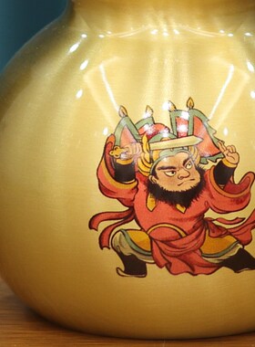 家宅福禄黄铜门神葫芦一对葫蘆纯銅彩绘全开盖镇居挂摆件工艺饰品