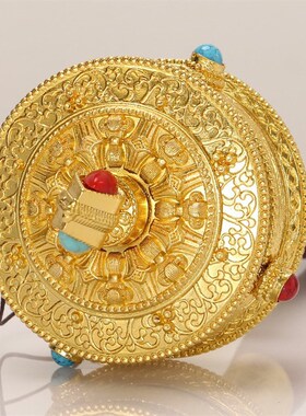 藏族手摇转筒六字观音静音西藏旅拍手持桌面摆件转金筒转轮大小号