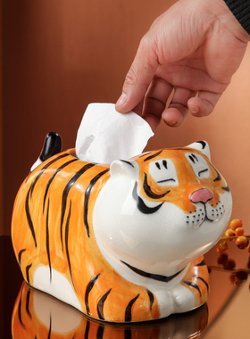 虎年入户玄关放钥匙收纳托盘创意老虎摆件家居客厅桌面装饰品礼物