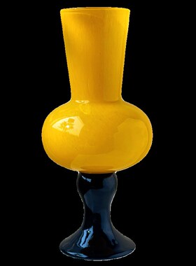 橙色高脚花瓶中古风摆件琉璃水养鲜花插花客厅装饰高级感玻璃花器