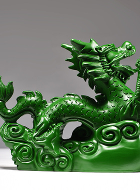 绿色木龙摆件木头龙工艺品家居送礼实木质雕刻桌面装饰品客厅摆设