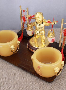 送财童子摆件套装招财聚宝盆挑财善财童子家居办公室桌面门店装饰