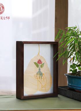 非遗蜀绣手工艺礼品中国风莲花图案双面绣装饰摆件四川特色礼物