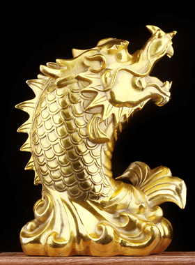 黄铜独站鳌头摆件 铜鳌鱼 龙鱼 黄铜家居桌面摆件装饰品 节日送礼