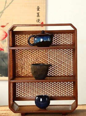 竹编大漆茶棚桌面博古架展示架茶具收纳置物架复古多宝阁茶室摆件