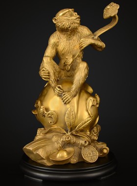 望美铜猴子摆件纯铜猴生肖猴家居猴鼠龙三合摆设大号铜猴