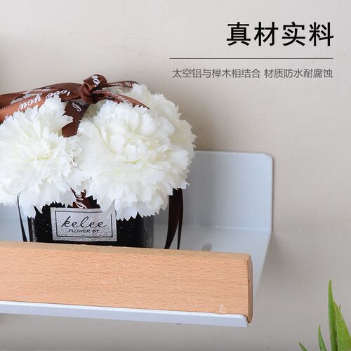 卫生间免打孔简约壁挂收纳架墙上创意隔板厨房浴室榉木双层置物架 - 图1