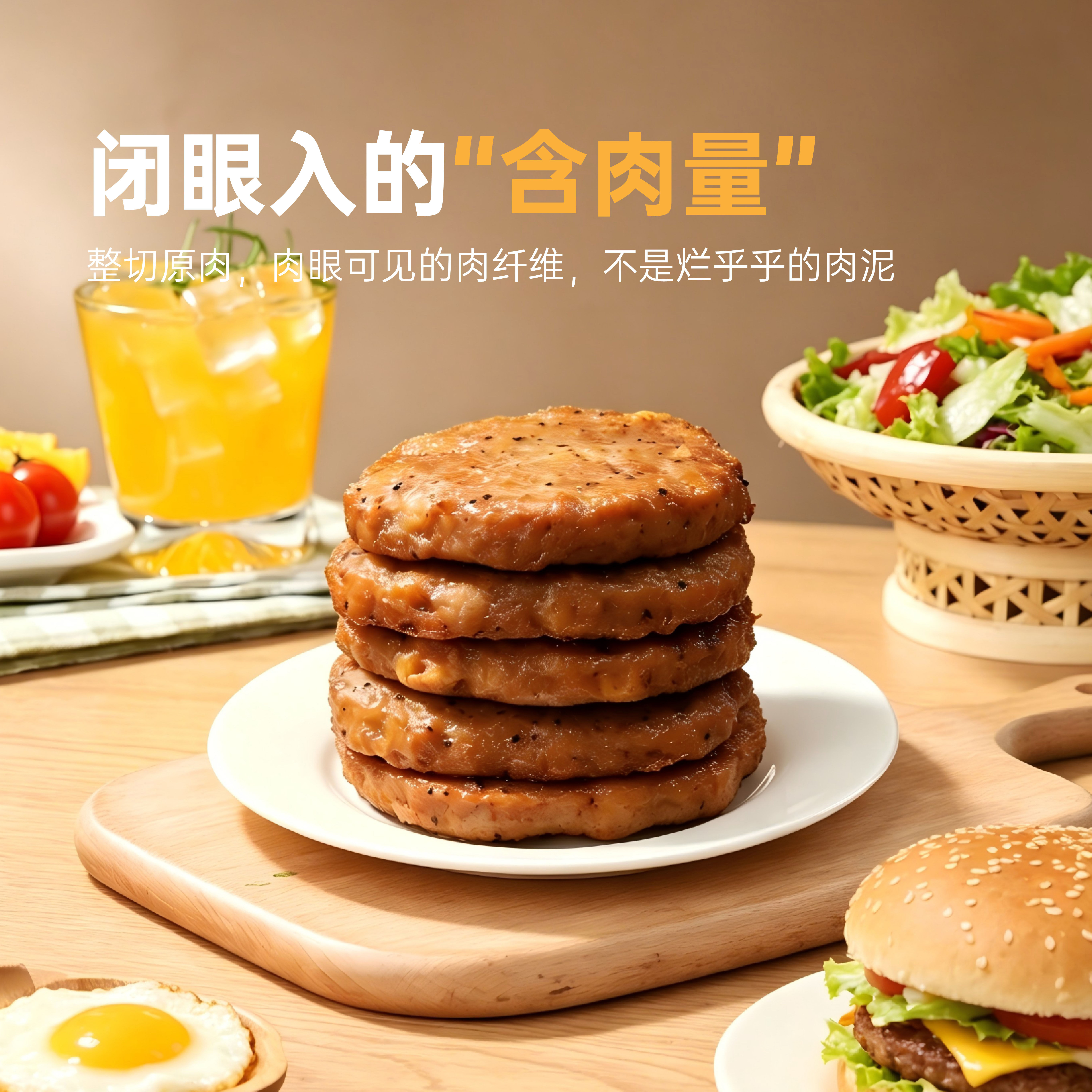 宝恒源汉堡肉饼片冷冻半成品鸡肉牛肉三明治早餐食材香煎肉饼商用