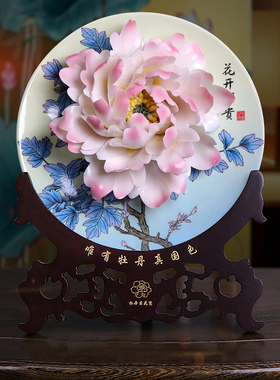 洛阳牡丹瓷8寸摆件新婚礼物客厅书房创意电视柜酒柜隔断装饰品