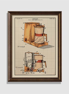 装饰画有框画挂画墙壁画版画复古怀旧美式工业风咖啡馆器具咖啡机