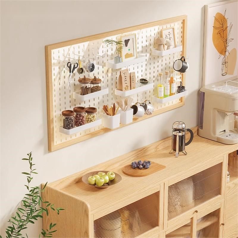 Desk hole board storage rack acrylic wall storage desktop solid wood simple wall wall hanging board display shelf