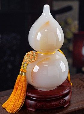 石诚记高档葫芦摆件铜玉创意礼品客厅中式电视柜酒柜摆设天然石