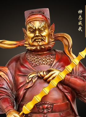 中式风格祝福摆饰铜制赵公明摆件 半手工彩绘铜像 客厅玄关赵元帅