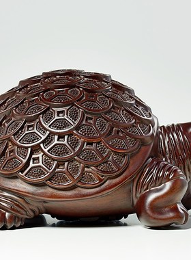 黑檀木雕金钱龟摆件实木乌龟家居客厅玄关装饰工艺品开业乔迁送礼