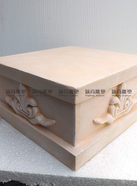 欧式落地雕塑摆件增高座子四面花纹四方底座家居装饰品浮雕罗马柱