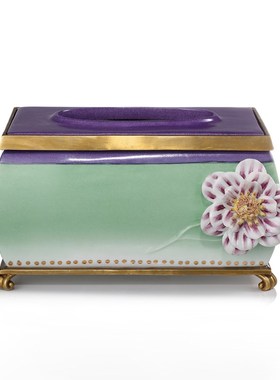 创意陶瓷花朵摆件陶瓷镶铜粘花饰品餐桌纸巾盒卧室床头台灯