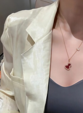 月售500+S999纯银红玛瑙葫芦项链