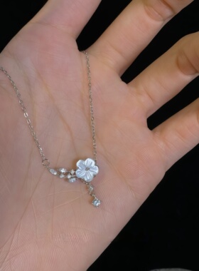 月售500+S999纯银贝母山茶花项链