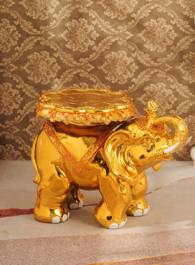 招财大象摆件大号欧式落地凳子换鞋凳金家居客厅入户新居礼品轻奢