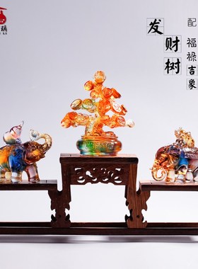 琉璃大象福禄吉祥招财象雕刻工艺品礼品家居饰品轻奢中式乔迁摆件