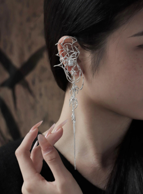 東黑三白/ 白寡妇蜘蛛 s930纯银原创设计小众步摇流苏耳盖挂礼物