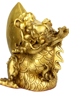 黄铜日月兽铜睚眦摆件铜大睚眦龙二子铜龙之九子家居摆件