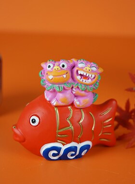 狮三百锦鲤 国风可爱狮子纪念品装饰摆件文创伴手礼