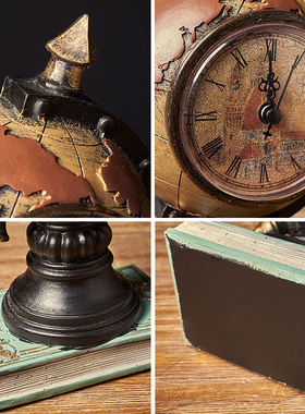 创意复古地球仪时钟桌面摆件酒柜书架书柜摆设客厅书房家居装饰品