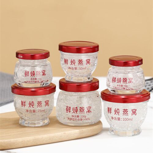 通用密封圆形75毫升莲花燕窝分装瓶鲜炖花胶鱼胶雪蛤玻璃瓶定制图 - 图1