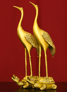 铜仙鹤摆件纯铜龟鹤延年单鹤踩龟长寿龟祝寿礼品家居桌面装饰铜鹤