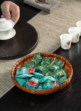 竹编簸箕家用单个圆形套装软竹筛子筐迷你桌面手工农家老式传统