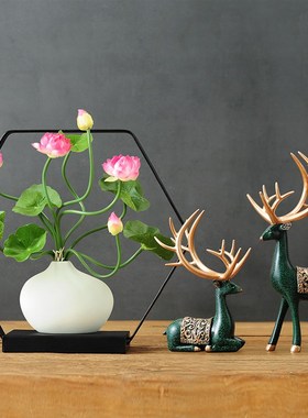 中式家居创意花瓶客厅电视柜酒柜装饰品玄关鹿摆件结婚礼物送新人
