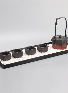 新中式样板房摆件日式组合软装饰品八角陶瓷茶具套装茶室茶几摆设