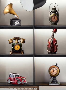 创意复古地球仪时钟桌面摆件酒柜书架书柜摆设客厅书房家居装饰品