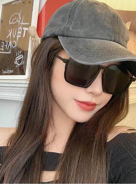 太阳眼镜韩版网红款超大框方框眼镜女圆脸显脸小潮茶色蹦迪太阳眼