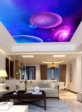 天花板装饰吊顶壁画房顶墙贴3D立体墙纸自粘防水宇宙星空星球太空