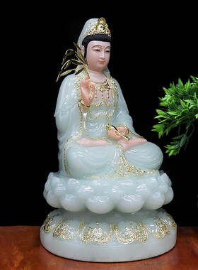 汉白玉观音佛像汉白玉佛像 翠玉观音菩萨像 绿色观音佛像居家供奉