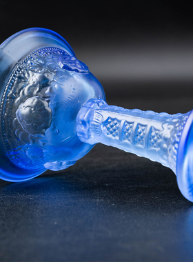 蓝色水琉璃护法杯供水供酒八吉祥供杯 西藏密宗法器具 大号 蓝色