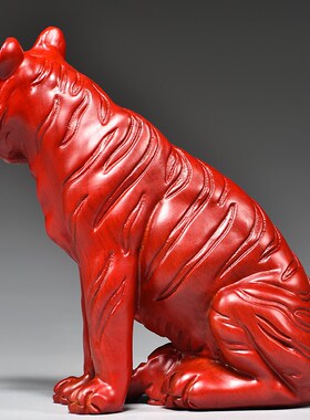 红色木雕老虎摆件家居客厅摆设生肖虎实木送礼办公桌面装饰品礼品