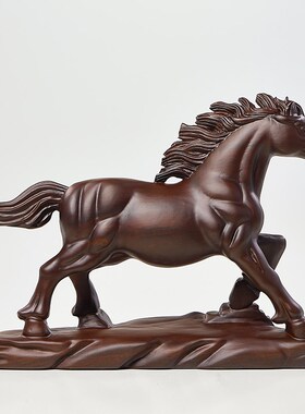 黑檀木雕一马当先摆件实木生肖马家居装饰客厅办公室仿古开业礼品