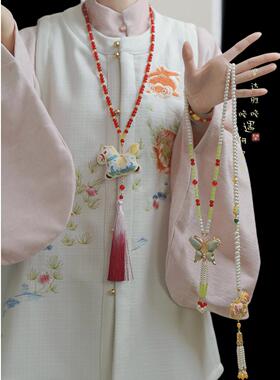马上来财~新年小马本命年流苏项链女国风汉服旗袍马年毛衣链配饰