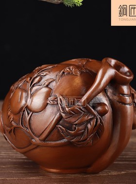 铜匠仁紫铜桃形水滴摆件铜寿桃水壶创意家用送老人长辈生日贺寿