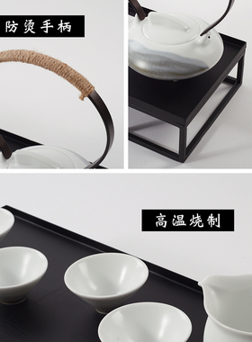 新中式禅意陶瓷功夫茶具茶托盘客厅玄关茶室茶几样板房软装饰摆件