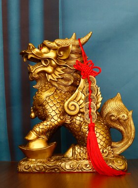 铜麒麟摆件一对铜麒麟踩八卦家居客厅办公室门口纯店铺装饰工艺品