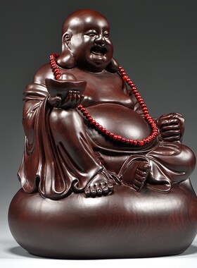 黑檀木雕刻弥勒佛像坐笑佛摆件实木家用客厅电视柜玄关装饰工艺品